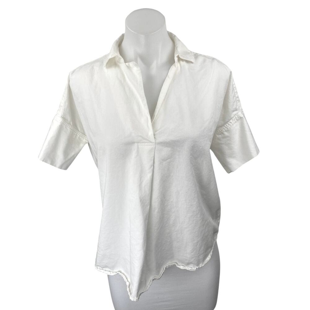Madewell Women's White Short Sleeve Collared V Neck Shirt Blouse Top Size XS